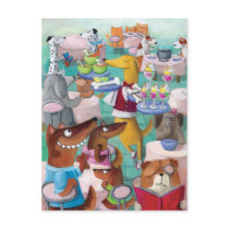 dogs, restaurant, artsprojekt, dog restaurant, funny dogs, cartoon dogs, illustration dogs, dog and bone, dog, bone, cartoon, dogs cafe, meal, kids illustration, dogs meal, dogs food, dogs bowl, pets, pets restaurant, Postcard with custom graphic design