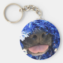 DogTongueOutBlueTinselsimpleframe Keychains
