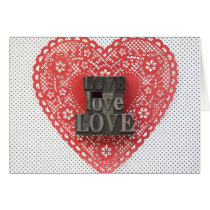 doily heart with love words greeting card cards