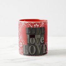 doily heart with love words two-tone mug mugs