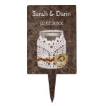 doily rustic mason jar  personalized cake picks