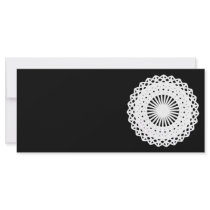 Doily. White lace circle. On Black. Rack Cards