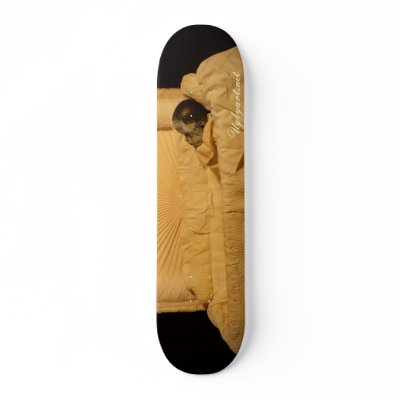 Skateboard features a photo of my Memento Mori doll photo.