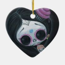 sugarfueled, sugar, fueled, dayofthedead, girl, skull, cute, creepy, michaelbanks, heart, spiderweb, Ornament with custom graphic design