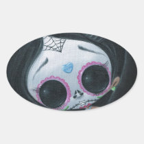 sugarfueled, sugar, fueled, dayofthedead, girl, skull, cute, creepy, michaelbanks, heart, spiderweb, Sticker with custom graphic design