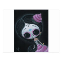 sugarfueled, sugar, fueled, dayofthedead, girl, skull, cute, creepy, michaelbanks, heart, spiderweb, Postcard with custom graphic design