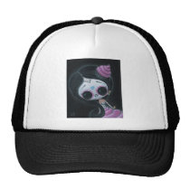 sugarfueled, sugar, fueled, dayofthedead, girl, skull, cute, creepy, michaelbanks, heart, spiderweb, Trucker Hat with custom graphic design
