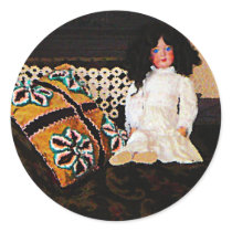 Doll on Couch Round Stickers