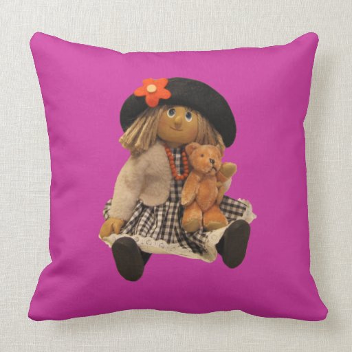 Doll with Teddy American MoJo Pillow