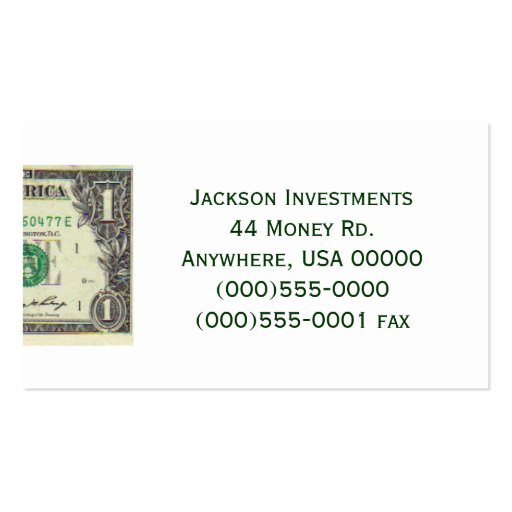 "Dollar Bill" Business Card (front side)