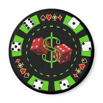DOLLARS AND DICE POKER CHIP REFRIGERATOR MAGNET