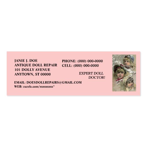 DOLLS DOLL BUSINESS CONTACT INFO  ~ BOOKMARK CARD BUSINESS CARD TEMPLATES (front side)