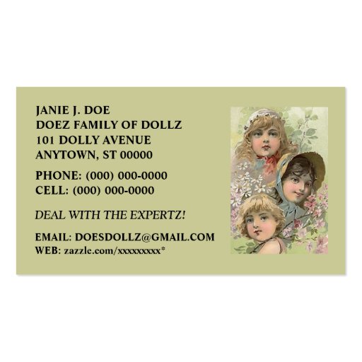 DOLLS DOLL BUSINESS CONTACT INFO EXCHANGE CARD BUSINESS CARD TEMPLATE (front side)