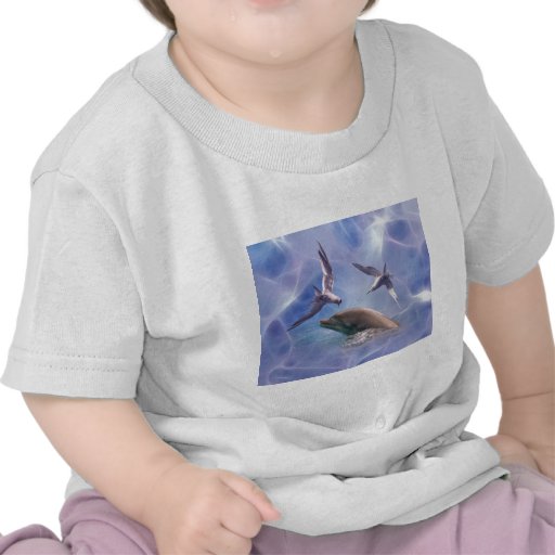 Dolphin and diving birds t shirt