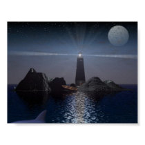 Dolphin and Lighthouse at night posters