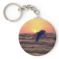 Dolphin at sunset key chain