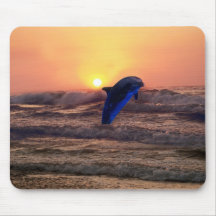 Dolphin at sunset mouse pad
