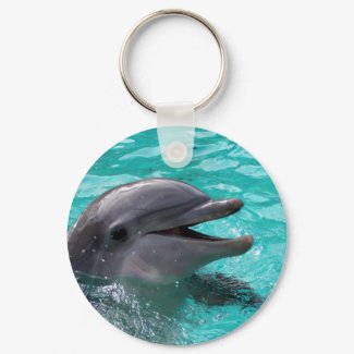 Dolphin head in aquamarine water keychain
