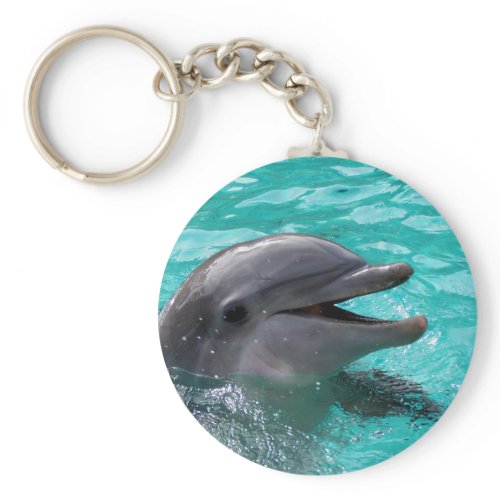 Dolphin head in aquamarine water keychain