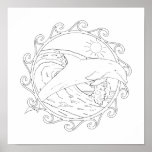 Dolphin Maori Sun Adult Coloring Poster