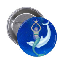 Dolphin Moon Mermaid Pinback Buttons