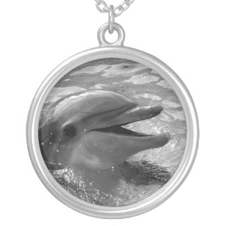 Dolphin photograph black and white picture necklace