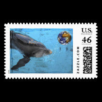 Dolphin playing with Earth postage