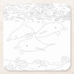 Dolphin Pod Adult Coloring Paper Coaster