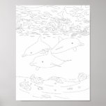 Dolphin Pod Adult Coloring Poster