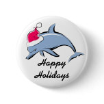 Dolphin Santa Holiday Button