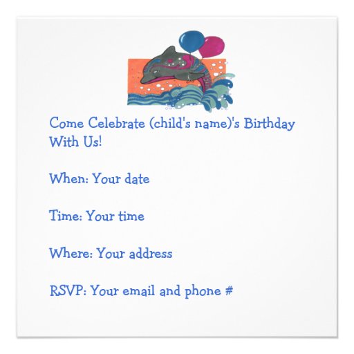 Dolphin with Balloons 6th Birthday Invite