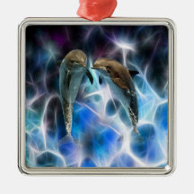 Dolphins and fractal crystals christmas ornament