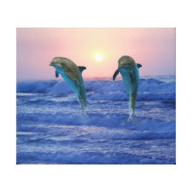 Dolphins at sunrise gallery wrapped canvas