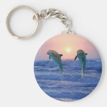 Dolphins at sunrise key chains
