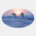 Dolphins at sunrise oval stickers