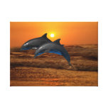 Dolphins at sunset canvas print
