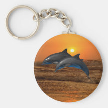 Dolphins at sunset key chains