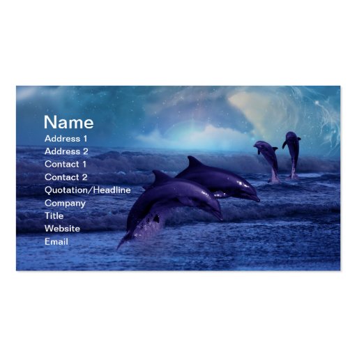 Dolphins fun and play business card template (front side)