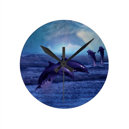Dolphins fun and play round wallclocks