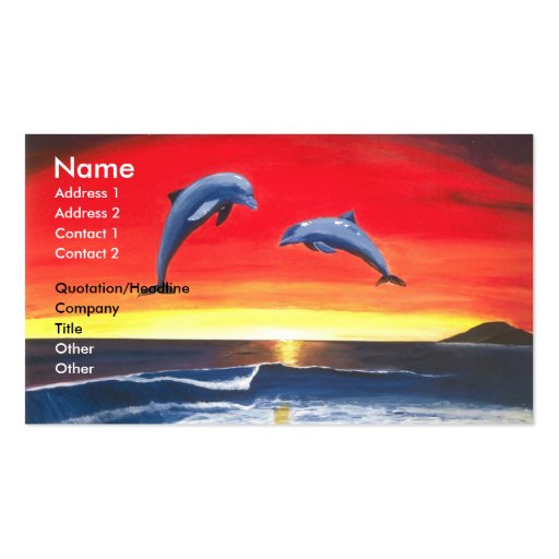 Dolphins Tropical Sunset Ocean Business Card Art (front side)