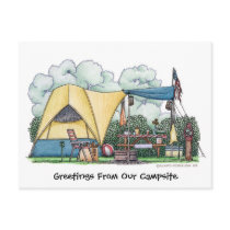 Dome Tent Camper Camping Post Cards postcards by art1st Dome Tent Camper Camping Post Cards postcards