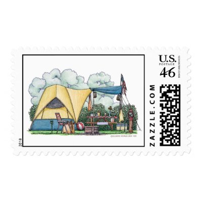 Dome Tent Camper Camping Stamps by art1st