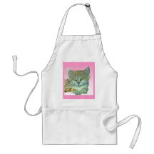 Domestic Cat, Pink Background Aprons