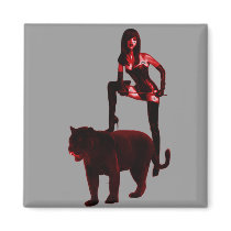 DOMINATRIX and Her Panther (Red Neon) magnets by uniqueandkinky DOMINATRIX and Her Panther (Red Neon) magnets
