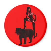 DOMINATRIX and Her Panther (Red Neon) magnets by uniqueandkinky DOMINATRIX and Her Panther (Red Neon) magnets