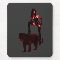 DOMINATRIX and Her Panther (Red Neon) mousepads by uniqueandkinky DOMINATRIX and Her Panther (Red Neon) mousepads