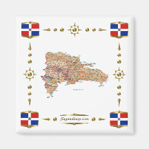 Dominican Republic Map + Flags Magnet