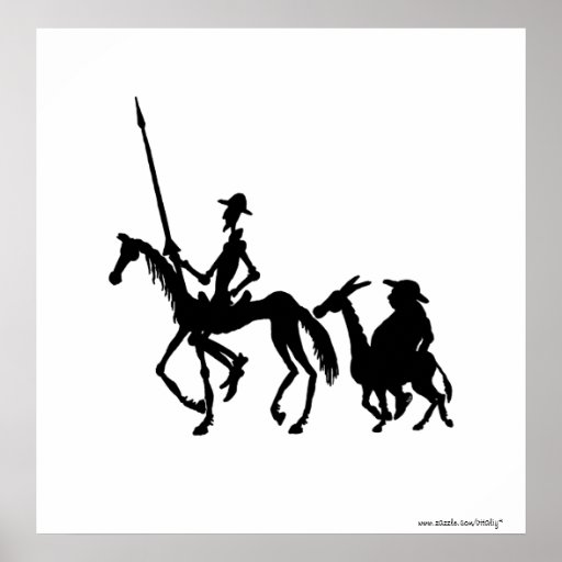 Don Quixote and Sancho Panza black and white art Poster | Zazzle