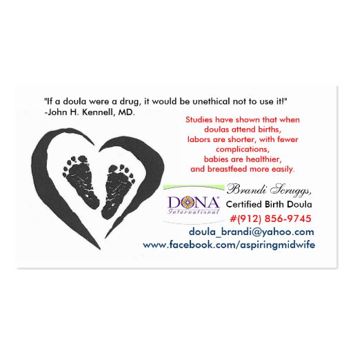 DONA Certified Birth Doula Card Business Card Template (front side)