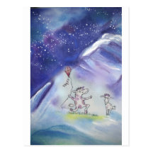 Donkey flying a kite in the snow post card